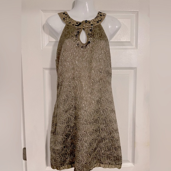 Gold silk halter mini dress by BCBGMaxAzria size 6 - Picture 1 of 4